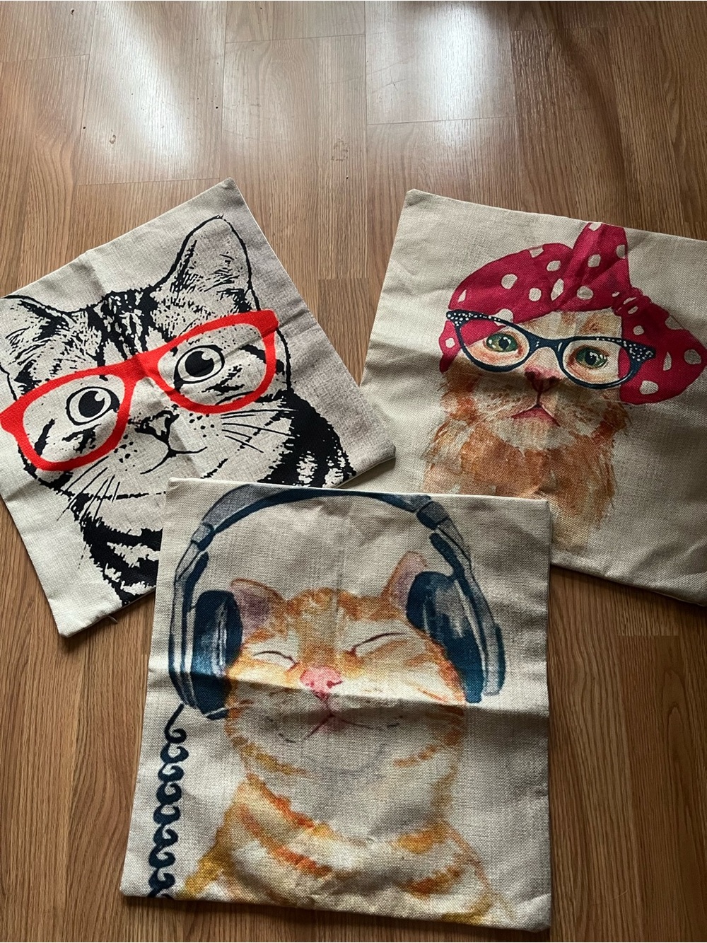🐈 🐈‍⬛ 🐈 Set of 3 - Super Cute Cat Print Accent Pillow Covers - burlap - Picture 3 of 4